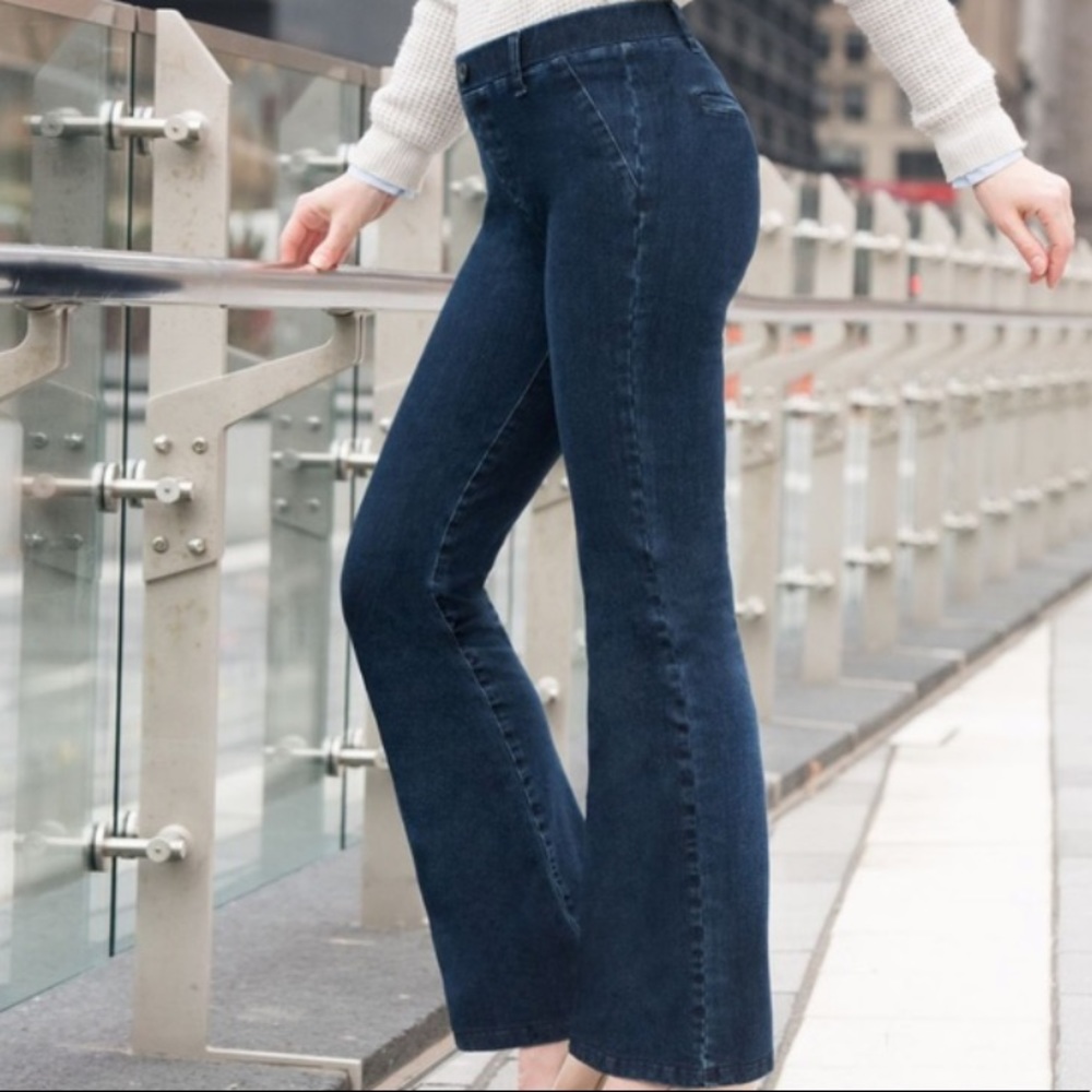 Betabrand Women’s Dark Blue Boot Cut Jeans - Picture 2 of 6